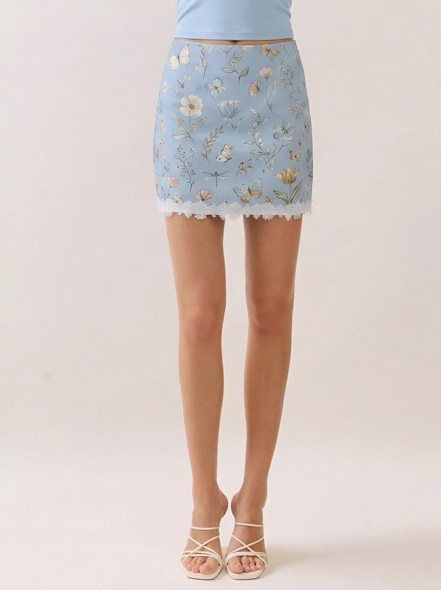 Women's Floral Butterfly Nature Aesthetic Printed Mini Skirt