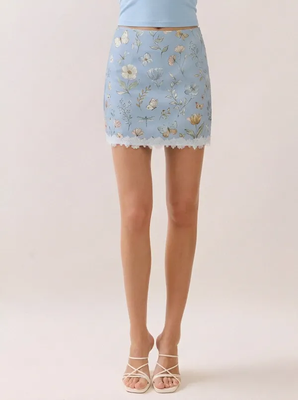 Women's Floral Butterfly Nature Aesthetic Printed Mini Skirt