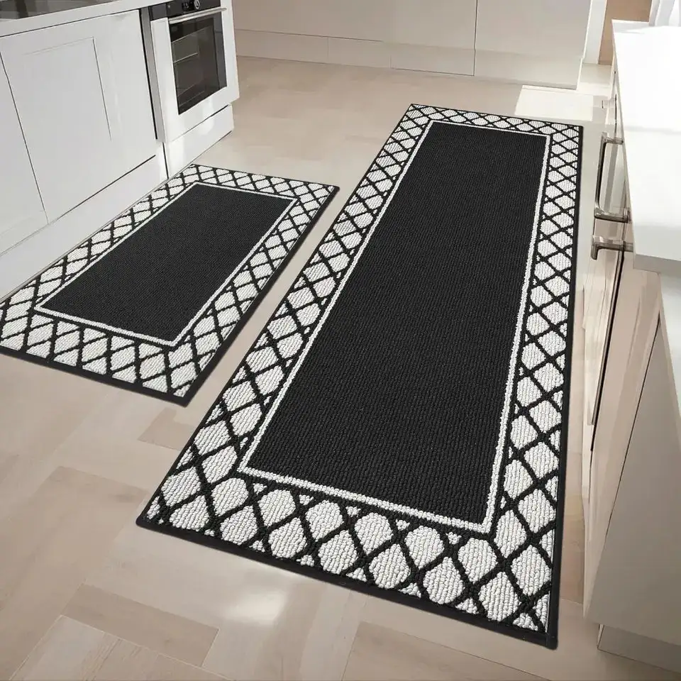 Grid Border Kitchen Rug Set