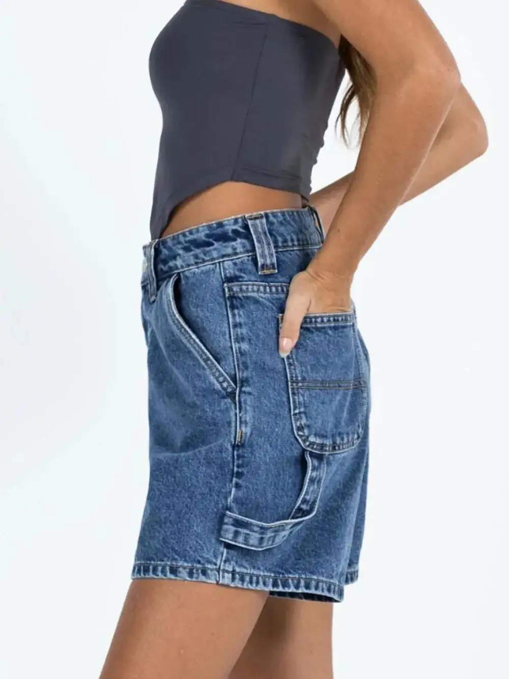 Washed High-Rise Denim Shorts