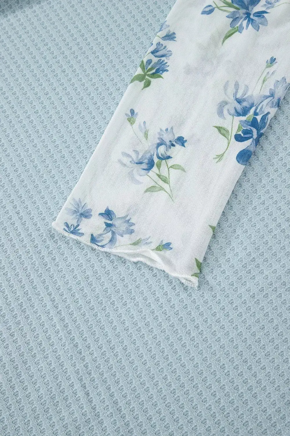 Waffle Knit Lace Detail Floral Top