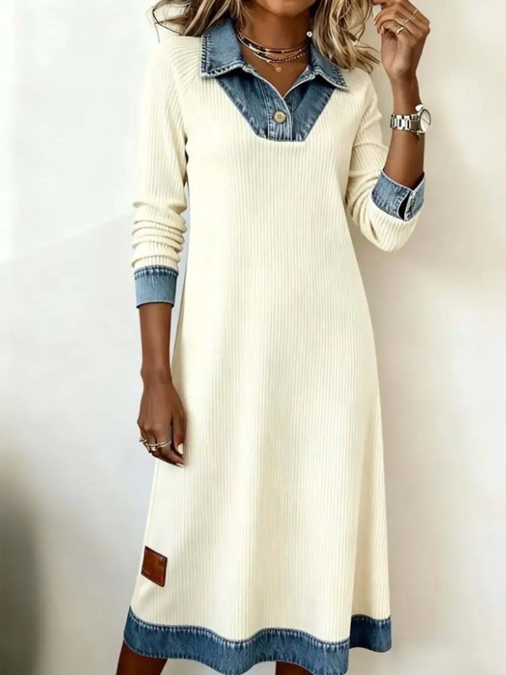 Full Size Trim Ribbed Knit Midi Dress Plus Size