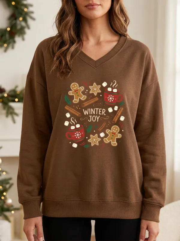 Winter Joy Gingerbread Hot Cocoa Print Sweatshirt