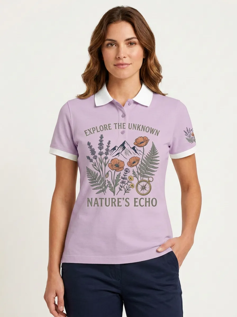 Nature Explorer Mountain Flower Compass Polo Shirt