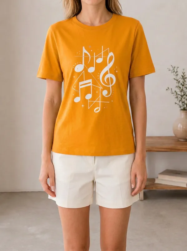 Women's Music Lover Musical Notes Geometric Printed T-shirt