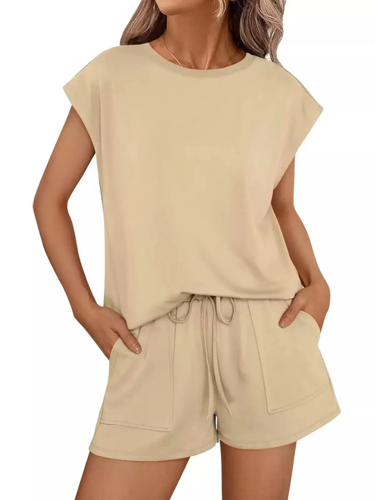 Refined Drawstring Pocketed Shirt and Shorts Matching Set