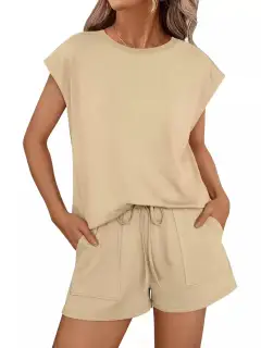 Refined Drawstring Pocketed Shirt and Shorts Matching Set