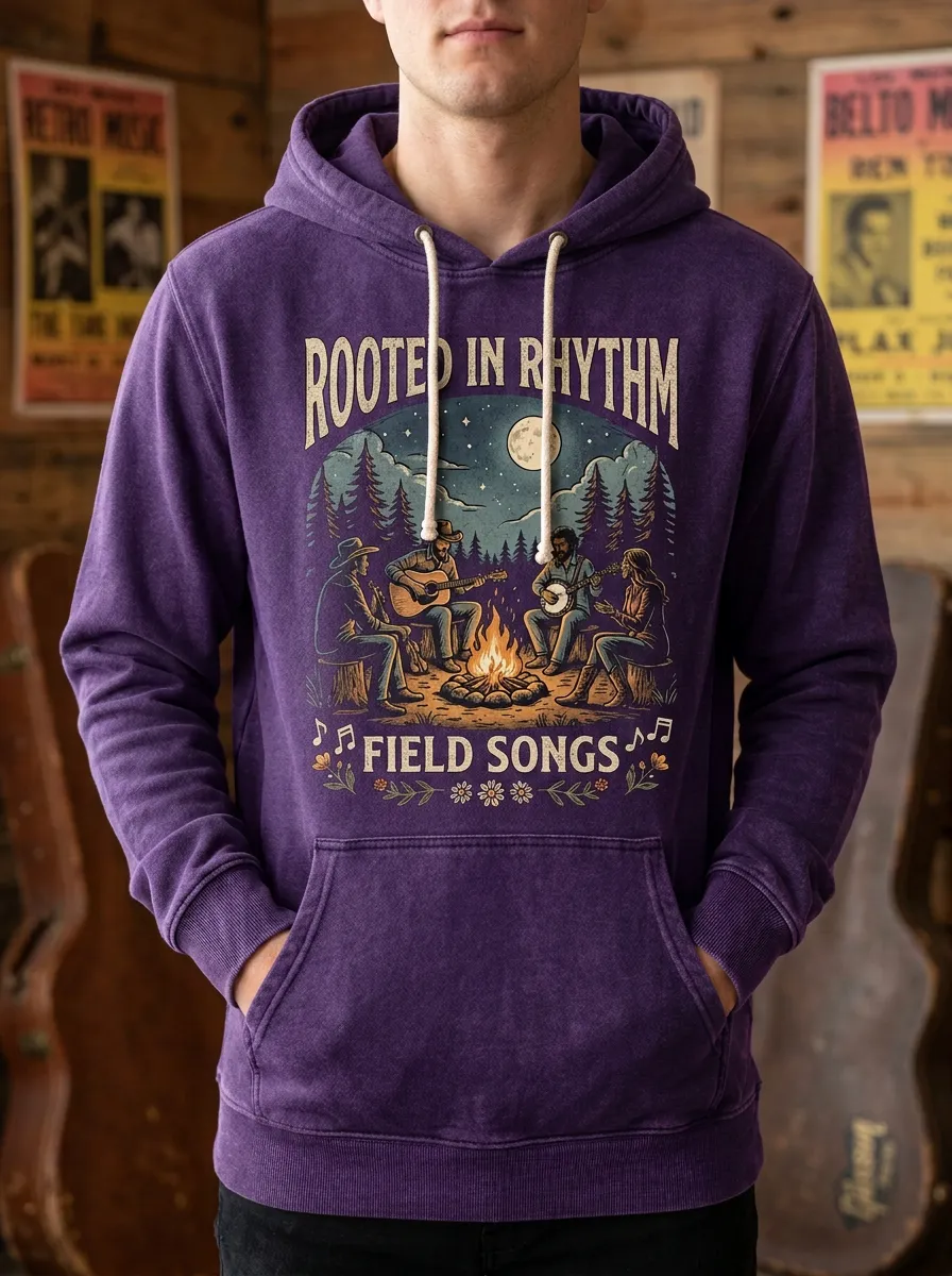 Guitar Banjo Campfire Unisex Country Music Printed Hoodie