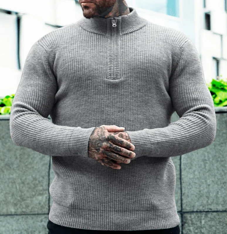 Grey Zip Front Sweater