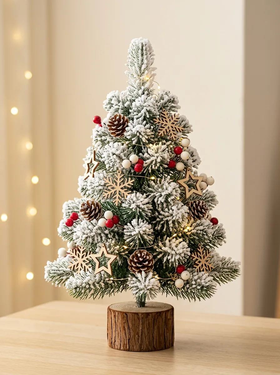 Snow-Flocked Pinecone Star Ornament Tabletop Christmas Tree