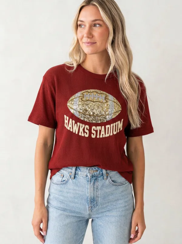 Women's Classic Gridiron Ball Sparkle Crewneck T-Shirt