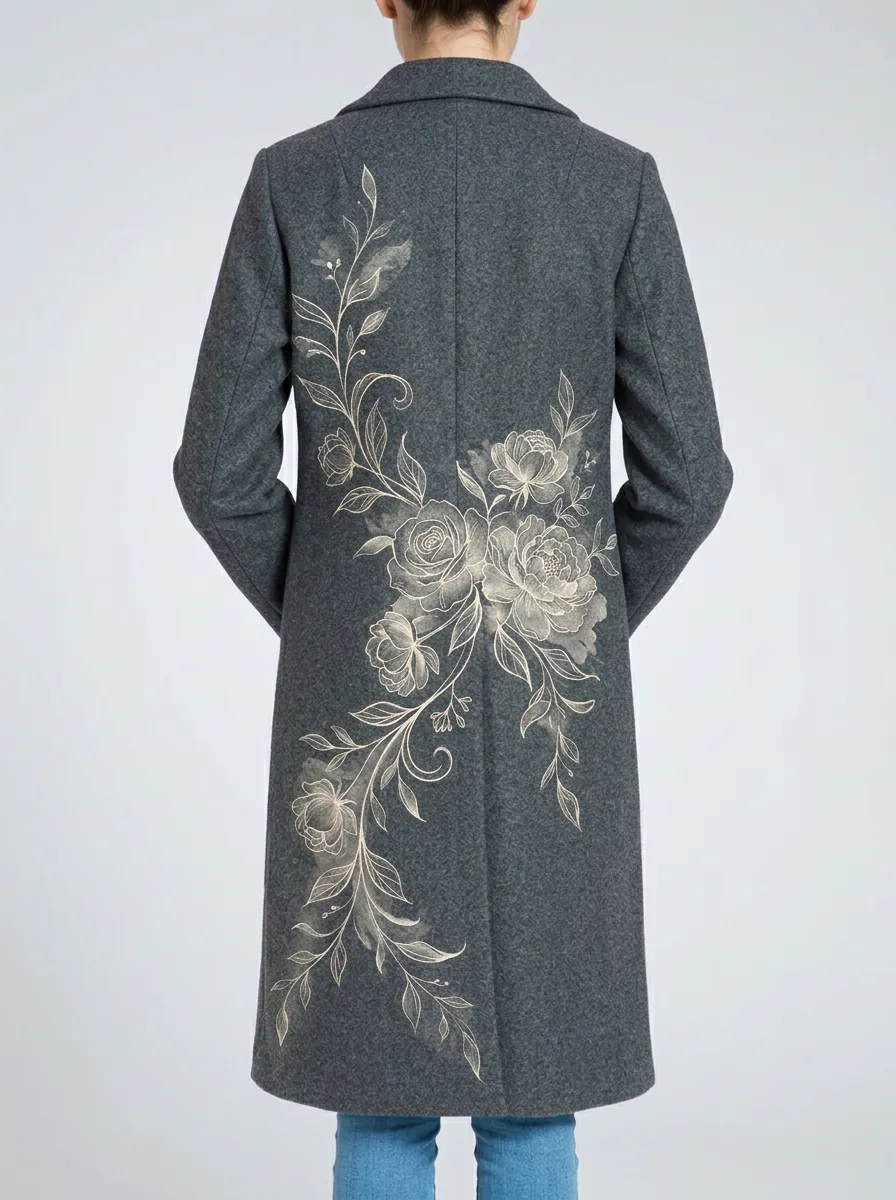 Women's Floral Lover Grey Rose Vine Printed Coat