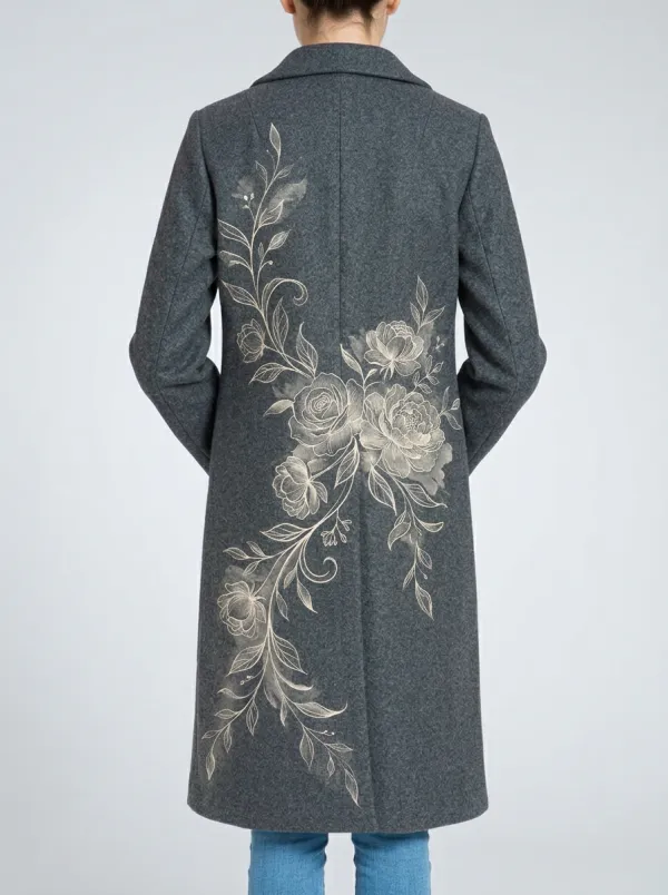 Women's Floral Lover Grey Rose Vine Printed Coat
