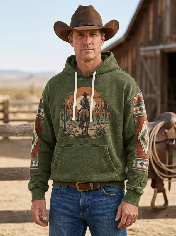 Men's Western Cowboy Desert Sunset Sun Southwestern Graphic Hoodie
