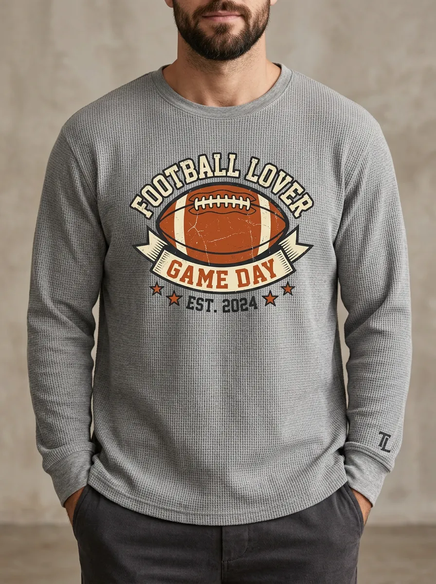 Men's Football Lover Game Day Vintage Graphic Printed Waffle T-Shirt