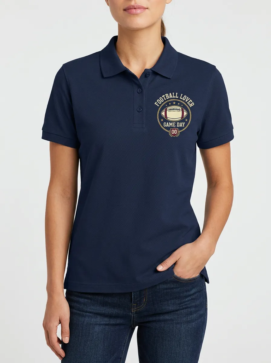 Women's Football Lover Game Day Printed Polo Shirt