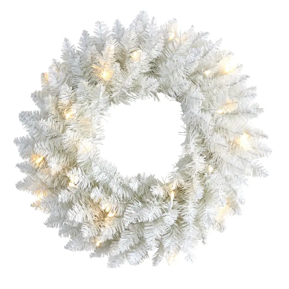 Colorado Spruce Artificial Christmas Wreath with Bendable Branches and Warm LED Lights