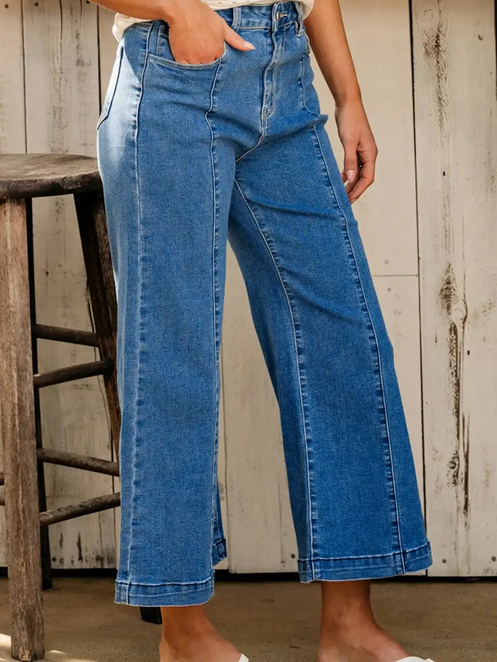 Flare Leg Seam Detail Denim Jeans