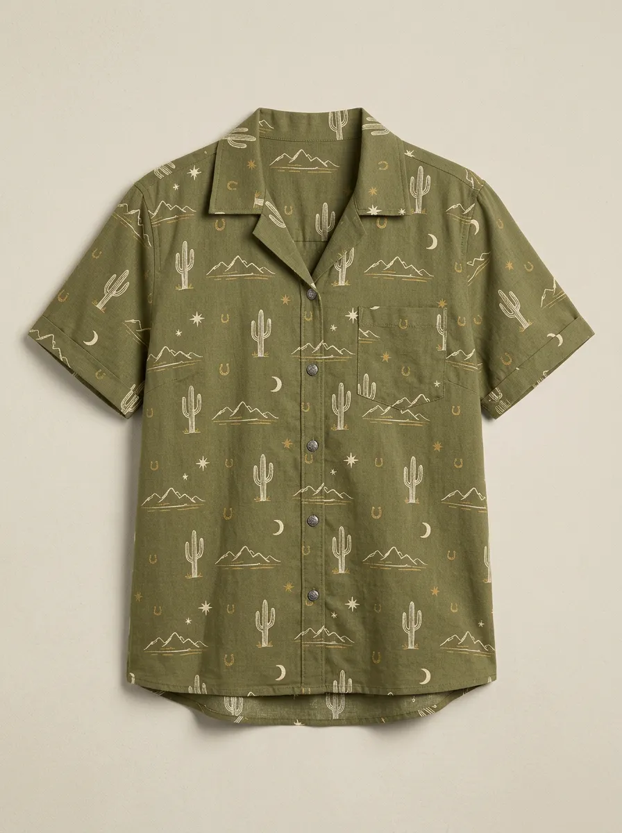 Western Cactus Mountain Western Short Sleeve Shirt