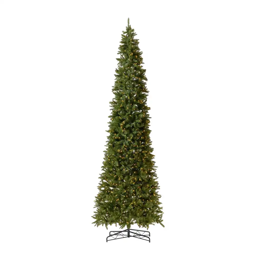 Artificial Slim Mountain Pine Christmas Tree with Warm LED Lights and Bendable Branches