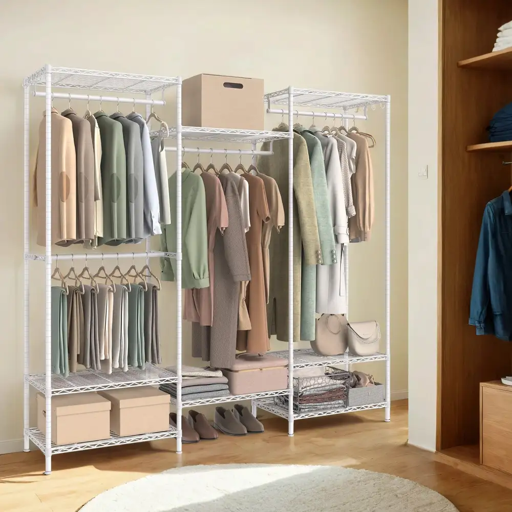Adjustable Shelved Metal Clothes Rack