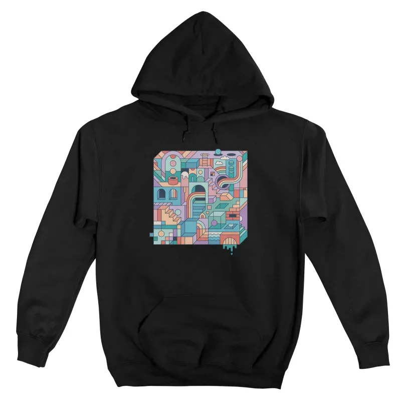Men's Casual Abstract Maze Print Hoodie