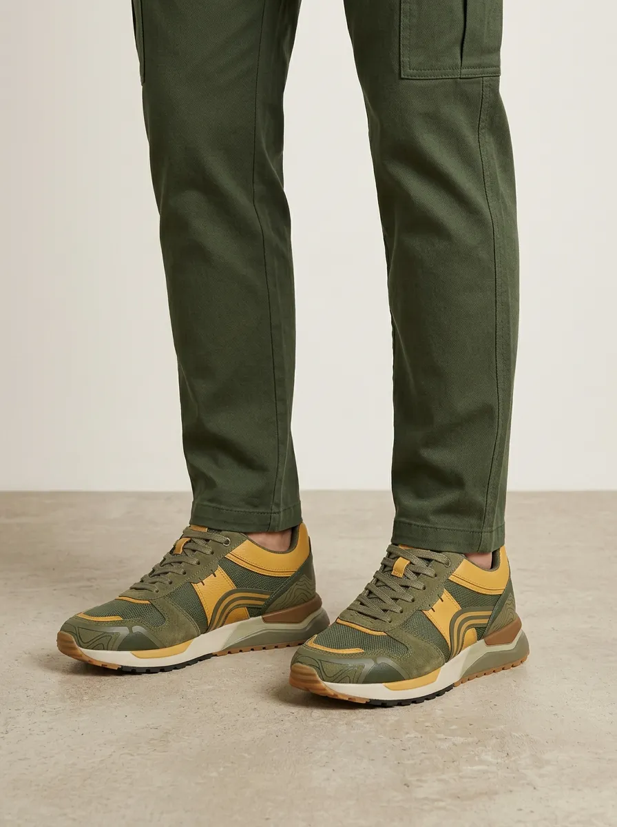 Men's Streamlined Outdoor Hiking Topographic Pattern Print Sneakers