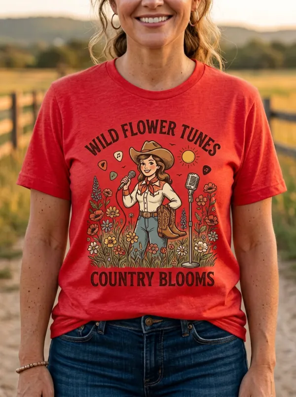Cowgirl Floral Country Music Graphic T-Shirt