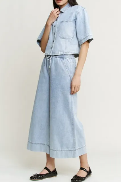 Denim High Rise Wide Leg Pants