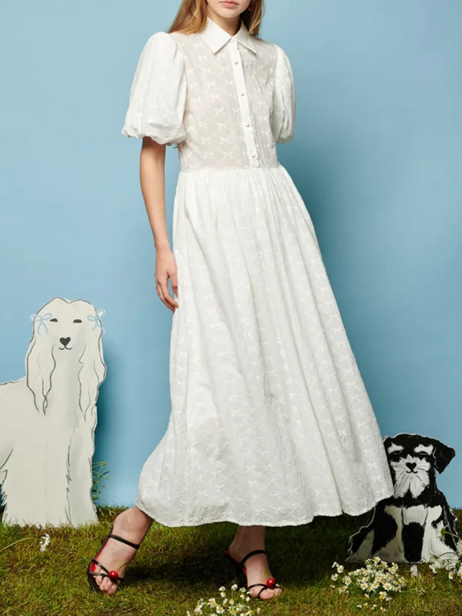 Bow Embroidered Midi Dress