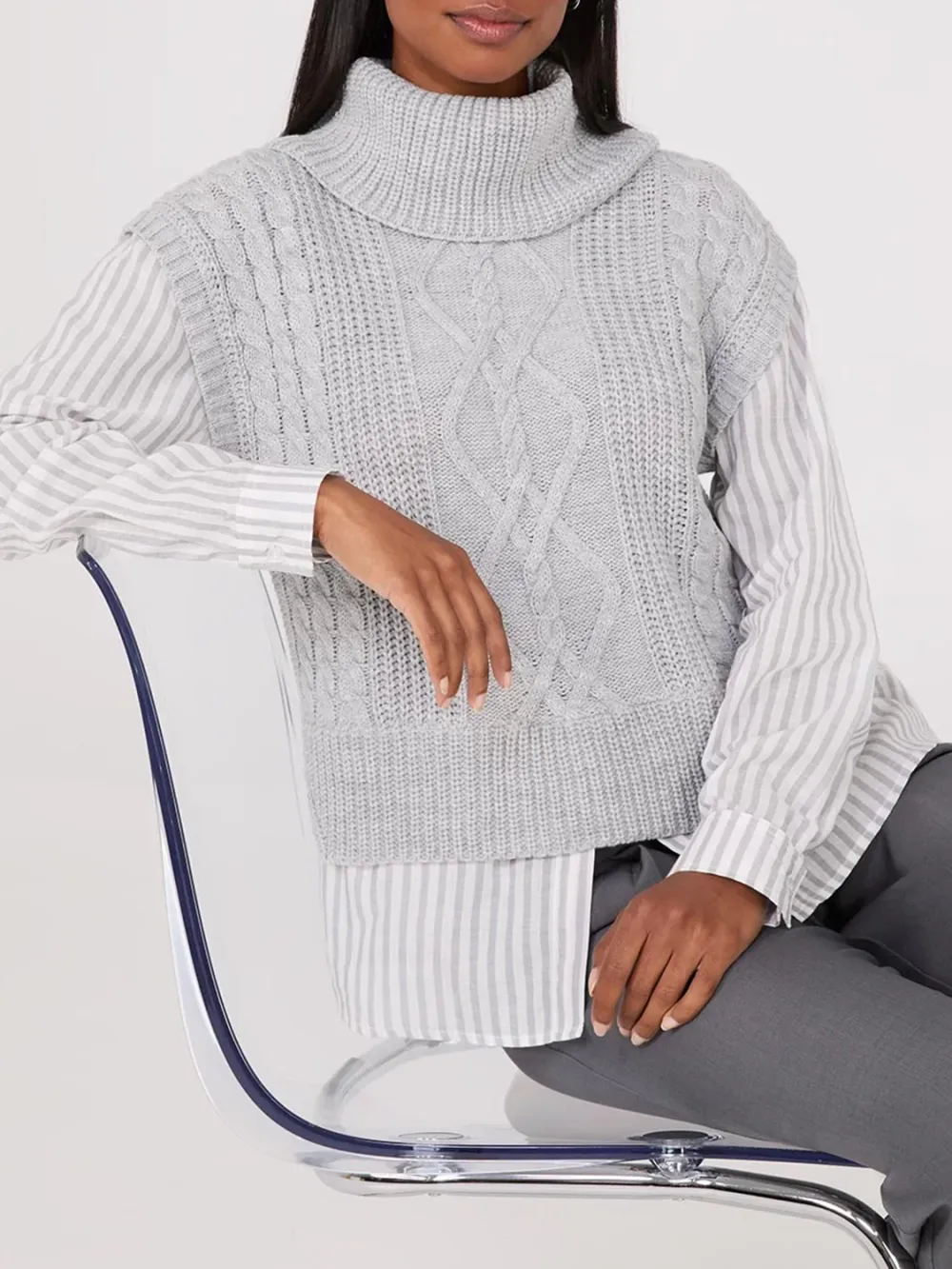 Cable Knit Turtleneck Sweater Vest