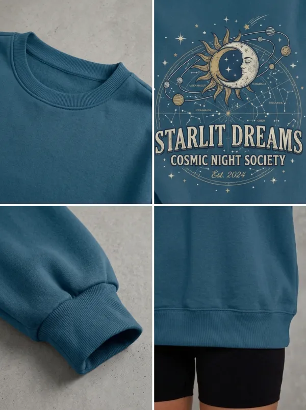 Women's Starlit Dreams Celestial Sun Moon Printed T-shirt