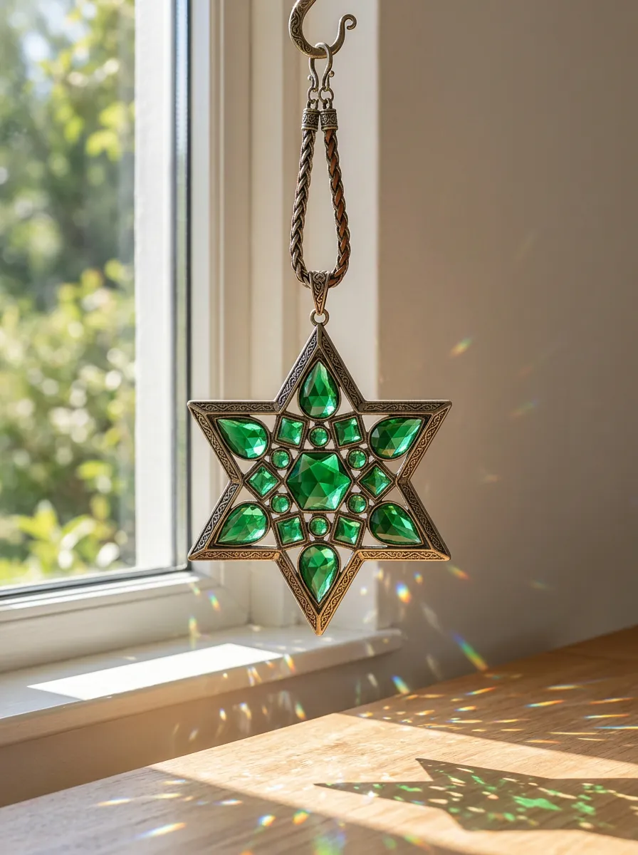 Star of David Green Crystal Suncatcher Hanging Ornament