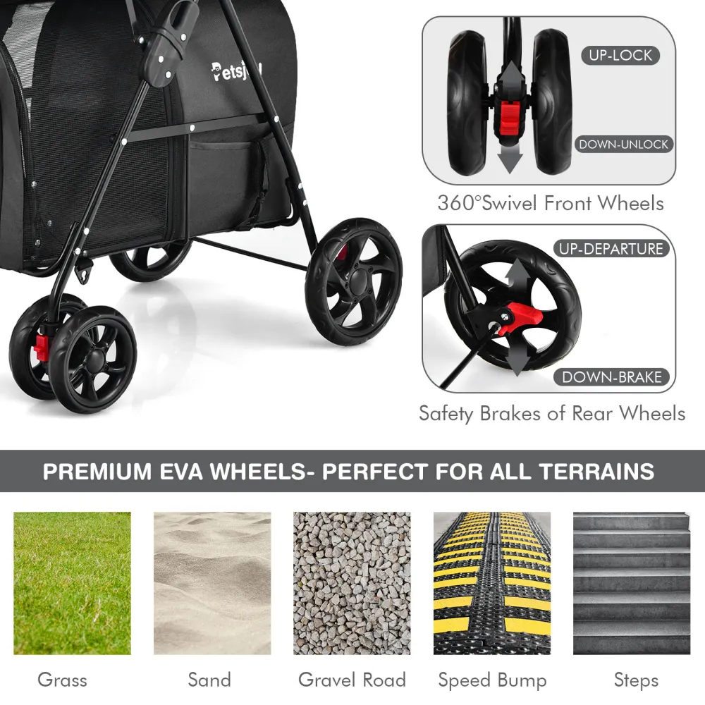 Multi-Level Pet Cart with Dual Compartments, Pet Essential for Transporting Multiple Cats or Dogs
