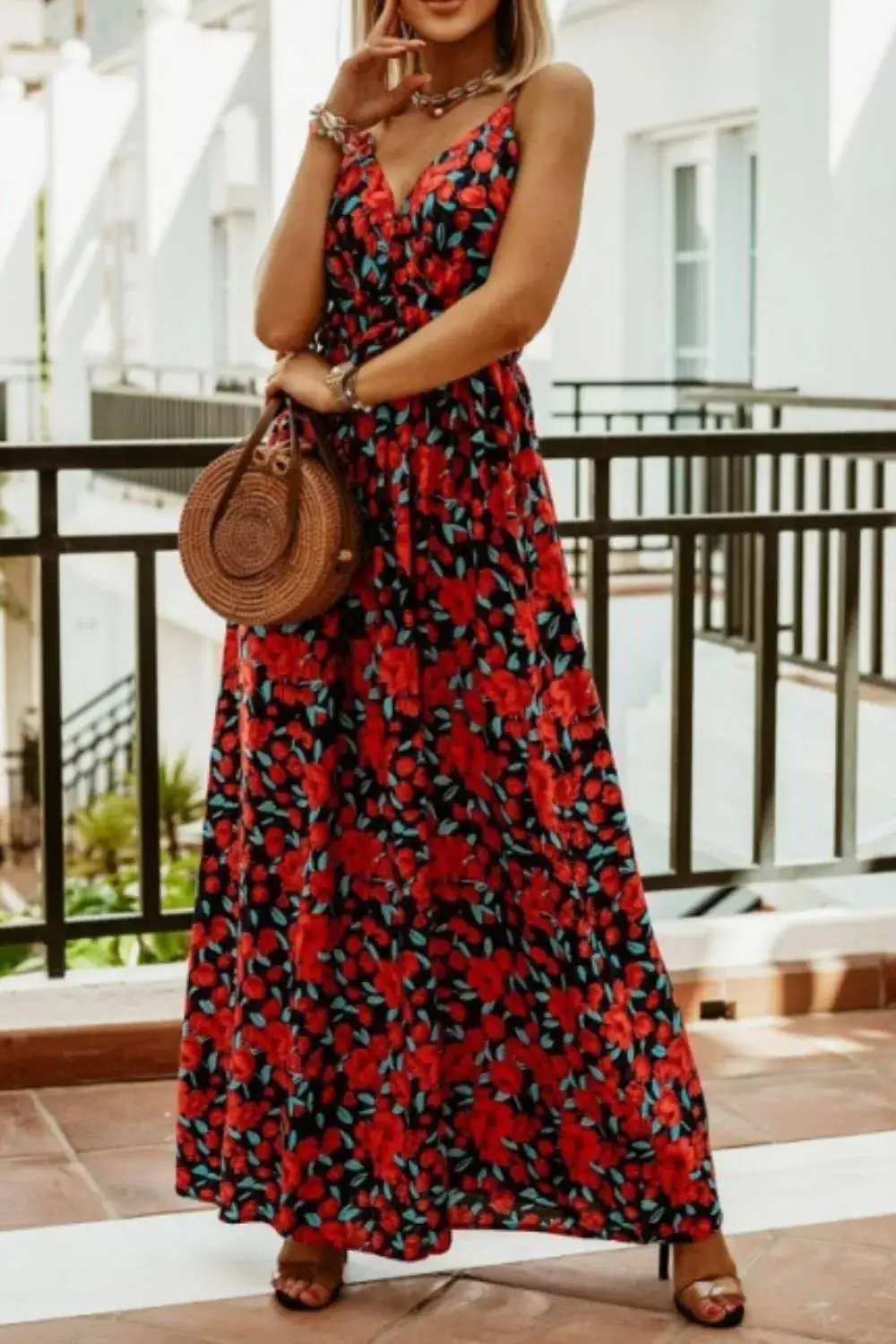 Classic Smocked Spaghetti-Strap Printed Maxi Dress