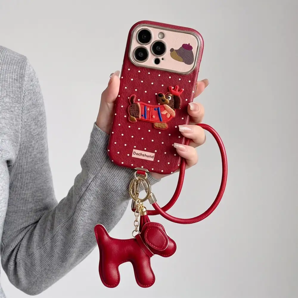 Polka Dot Dog Wrist Strap Phone Case