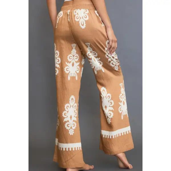 Full Size Border Print Wide Leg Pants Plus Size