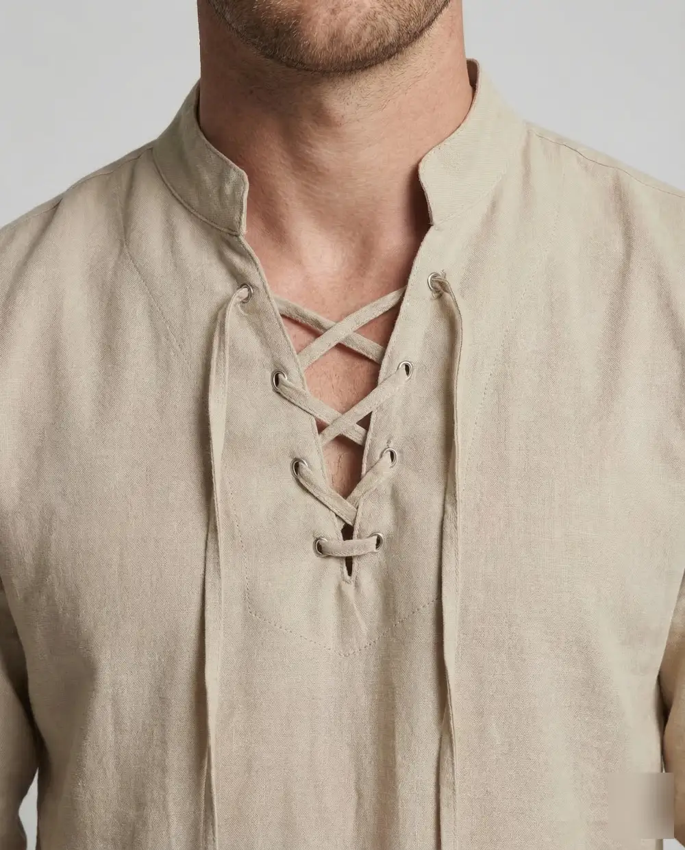 Men's Linen Shirt Lace Collar