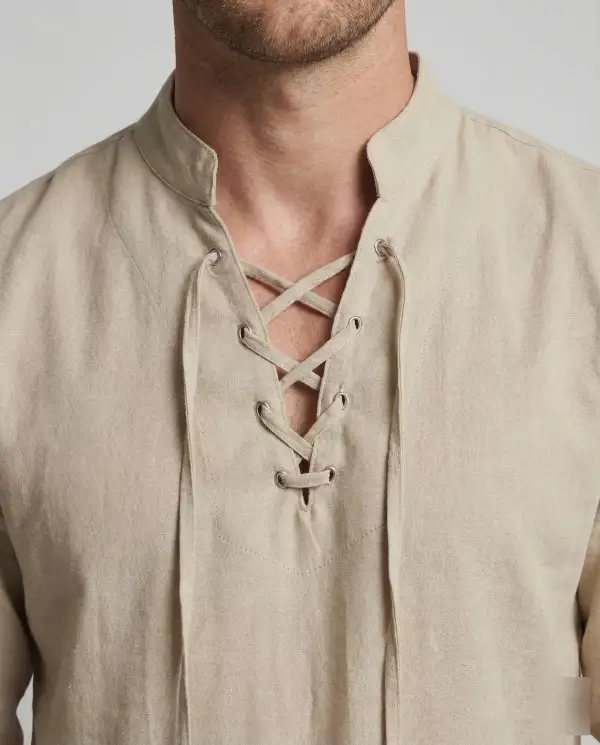 Men's Linen Shirt Lace Collar
