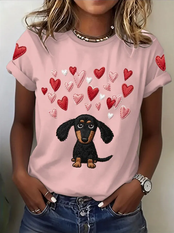 Women's Cute Dachshund Printed T-shirt