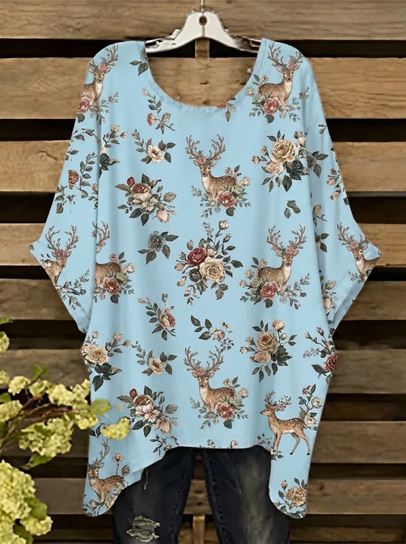 Deer Nature Women's Loose Printed T-Shirt