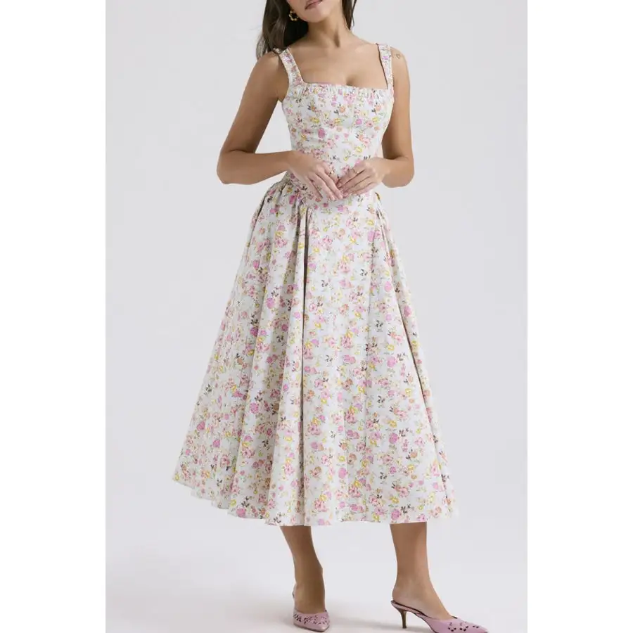 Neck Square Neck Wide Strap Midi Dress