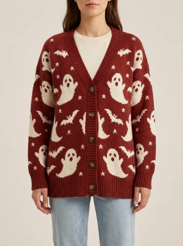 Women's Ghost Bat Halloween Print Cardigan