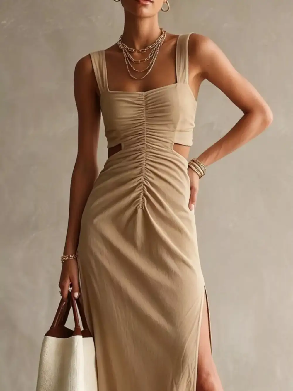 Ruched Cutout Midi Dress