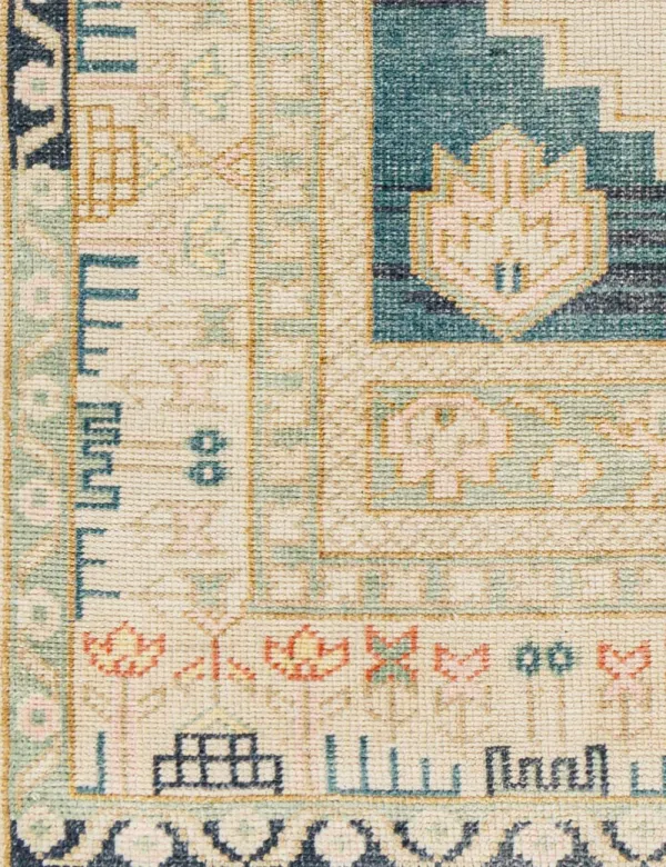 Performance Medallion Traditional Motif Distressed Hand Knotted Wool Blend Area Rug