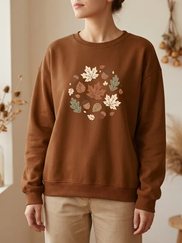 Relaxed Pattern Maple-Leaf Printed Acorn Graphic Sweatshirt