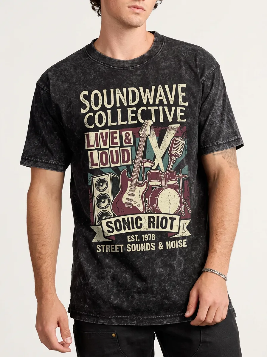 Men's Rock Band Music Lover Guitar Drum Printed T-shirt