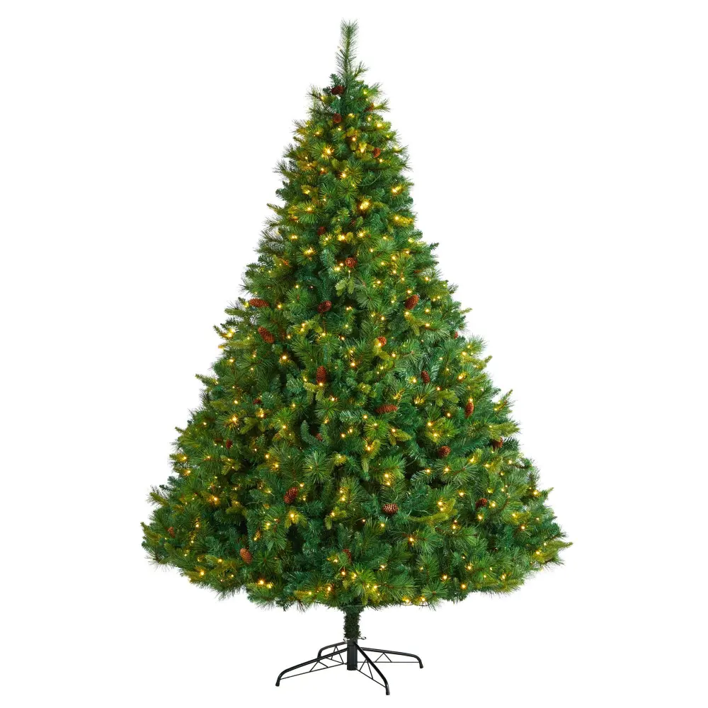 Artificial West Virginia Full Bodied Mixed Pine Christmas Tree with Clear LED Lights and Pine Cones