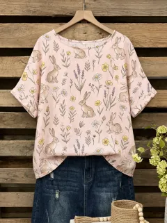 Rabbit Nature Women's Loose Printed T-Shirt