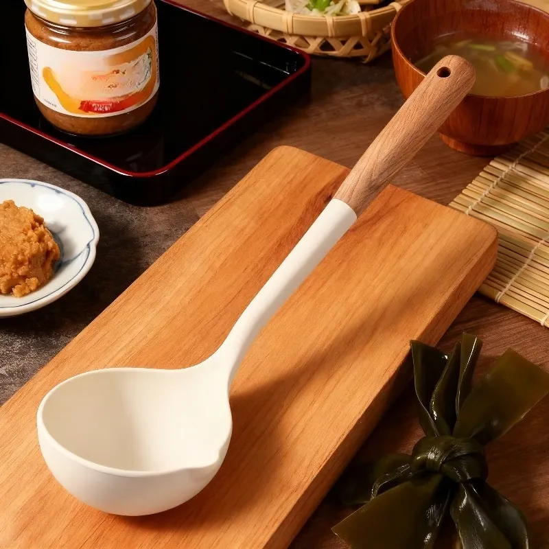Silicone Soup Ladle with Wood Handle